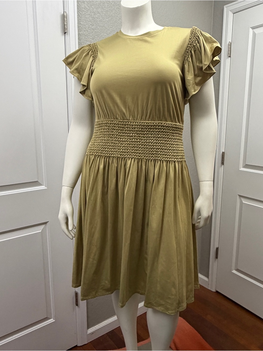 Rebecca Taylor Gold/Green/Taupe Smocked-Waist Dress NWT - Size XL